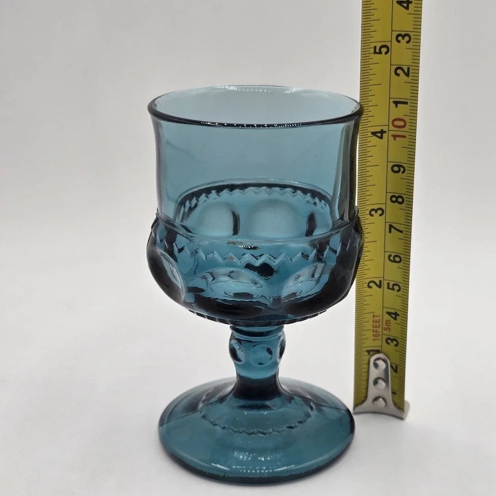 Indiana Kings Crown Thumbprint Teal Wine/Juice Glass Vtg